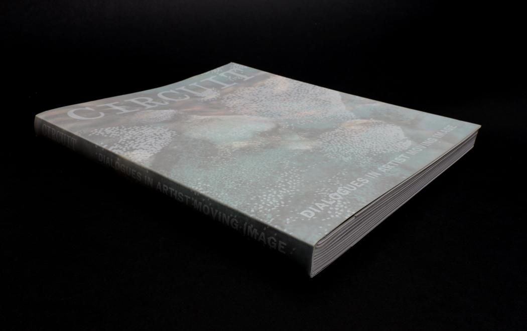 A picture of a book showing abstract pointiliistic form son it's cover, and the title CIRCUIT Dialogues in Artist Moving Image